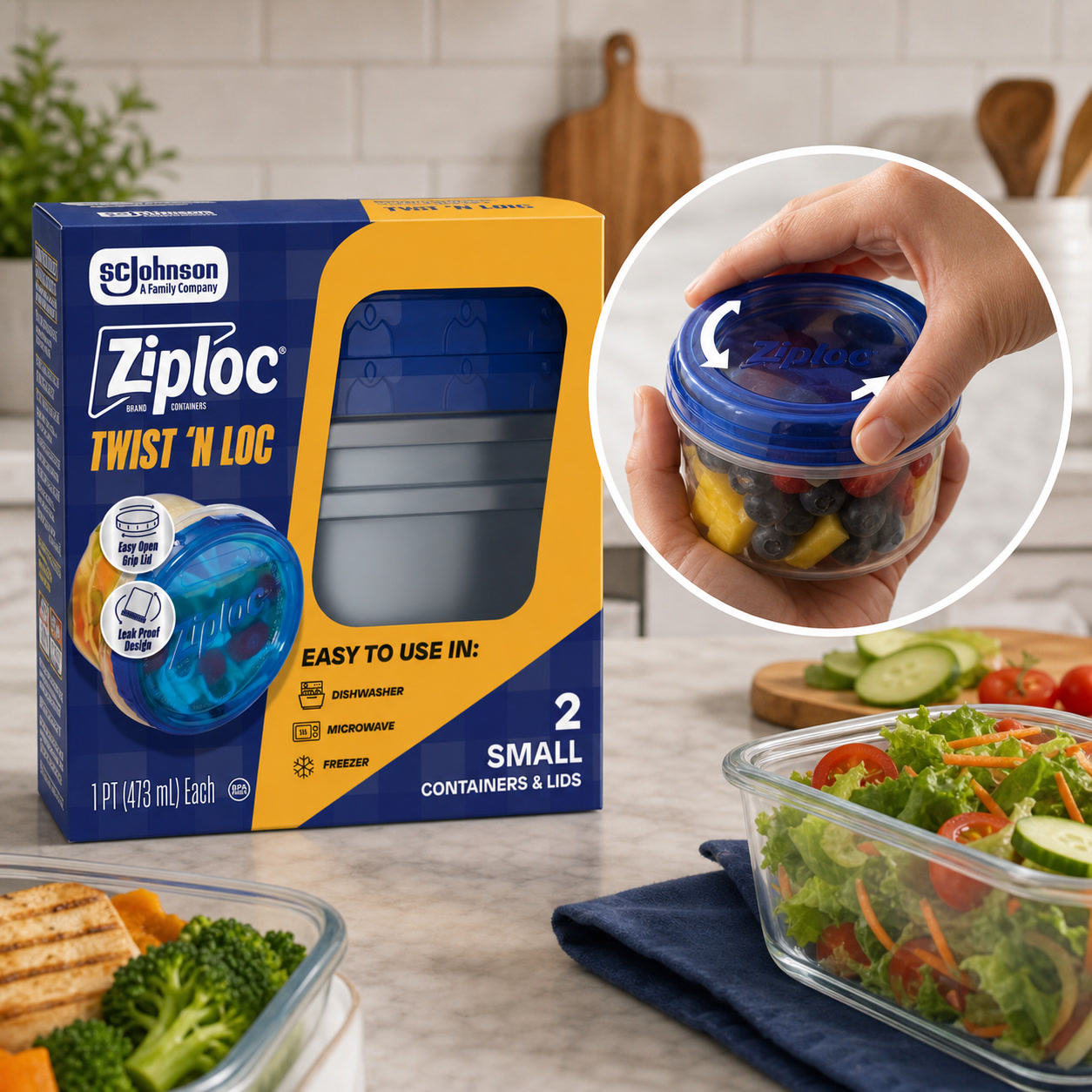Meal Prep Bowl - 2ct Small Twist Lock Food Storage